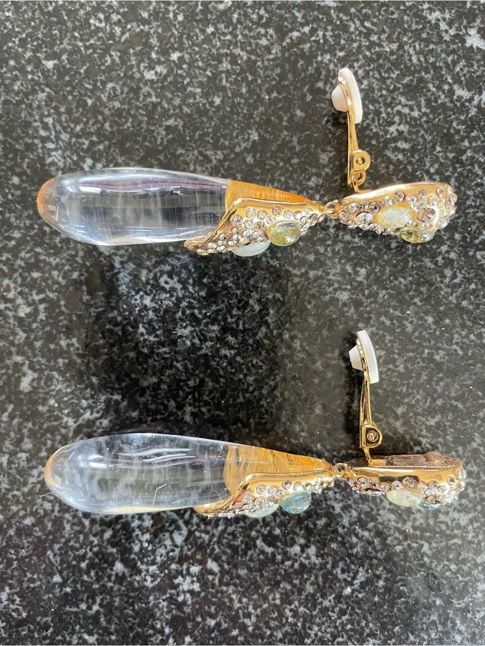 Alexis Bittar Modernist Gold Gem Encrusted Drop Clip Earrings